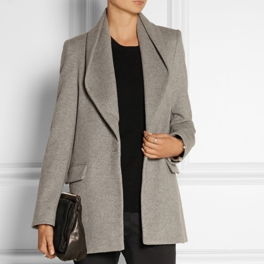 Halston Heritage Gray Drape Collar Classic Wool Pea Coat M Single Button